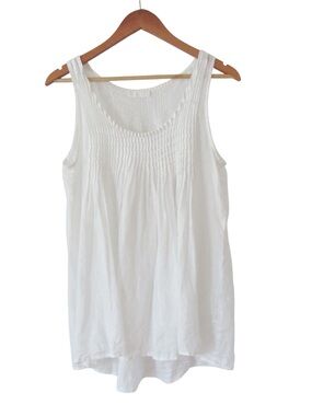 CP Shades White Linen Sleeveless Blouse Small Pleated Pintuck Lagenlook Classic